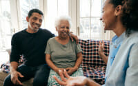 Family discussing how to find senior living options