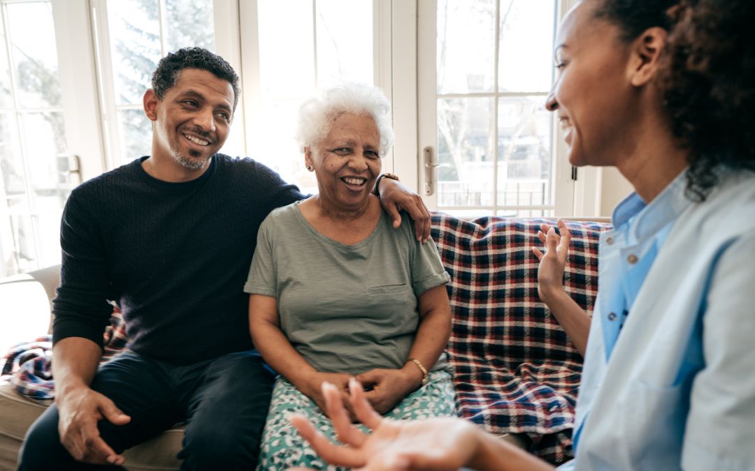 Family discussing how to find senior living options