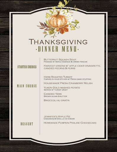 Thanksgiving Menu